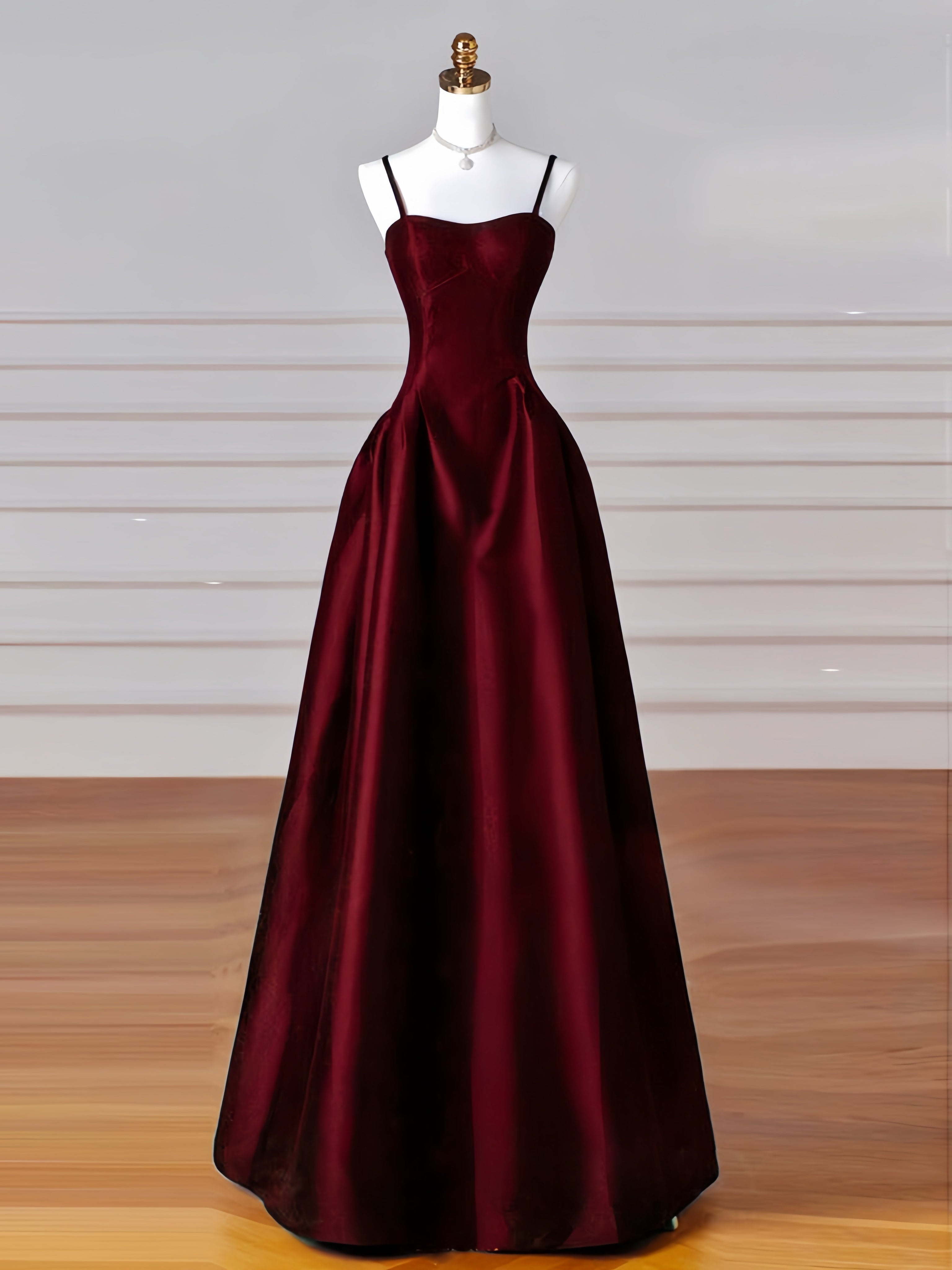 A-Line Satin Burgundy Long Classy Prom Dress, Burgundy Long Classy Dress