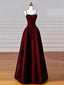 A-Line Satin Burgundy Long Classy Prom Dress, Burgundy Long Classy Dress