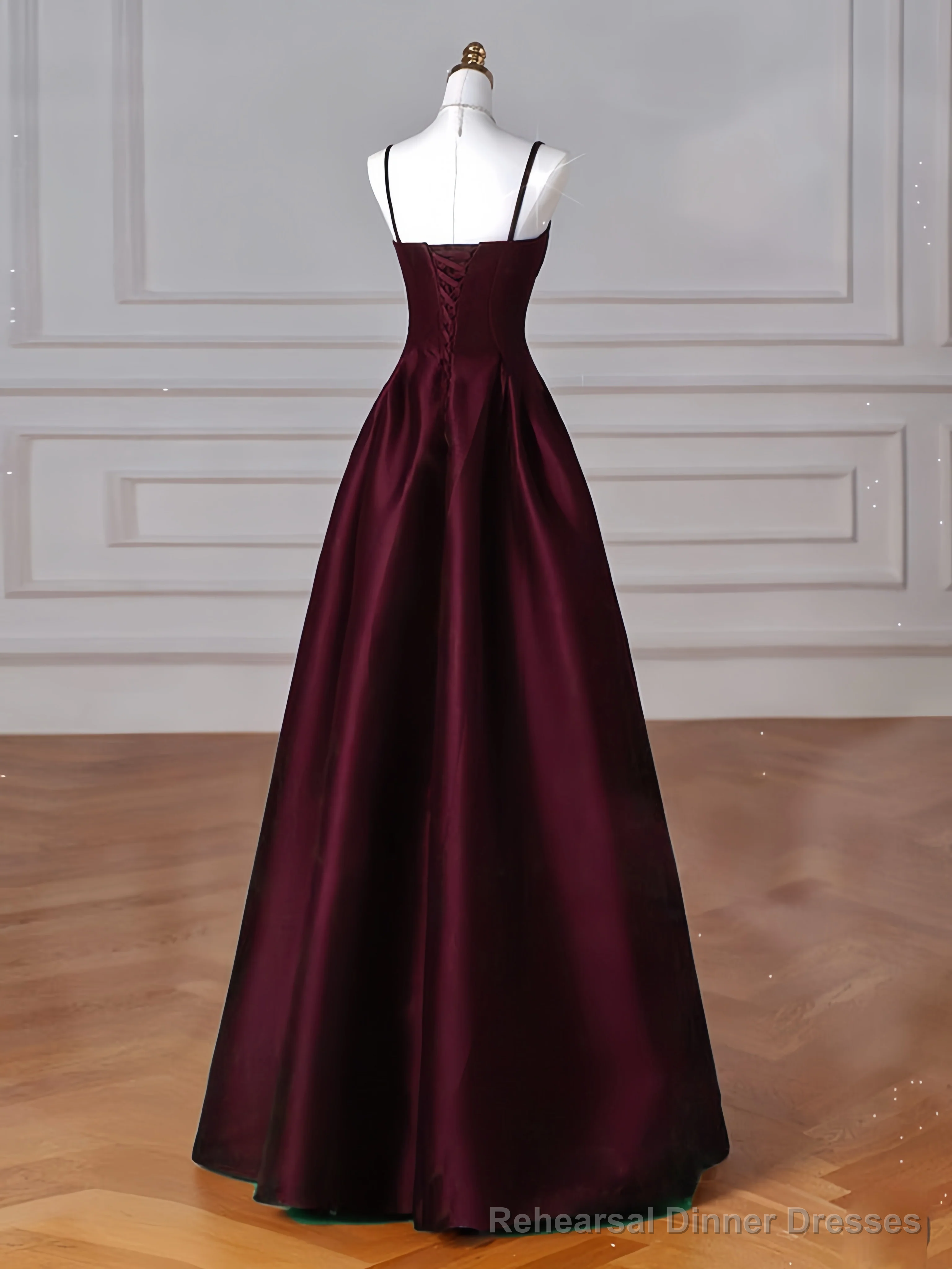 A-Line Satin Burgundy Long Prom Dress, Burgundy Long Formal Dress Secondary image