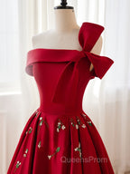 A-Line Satin Burgundy Short Evening Prom Dress, Burgundy Homecoming Dress with Beading