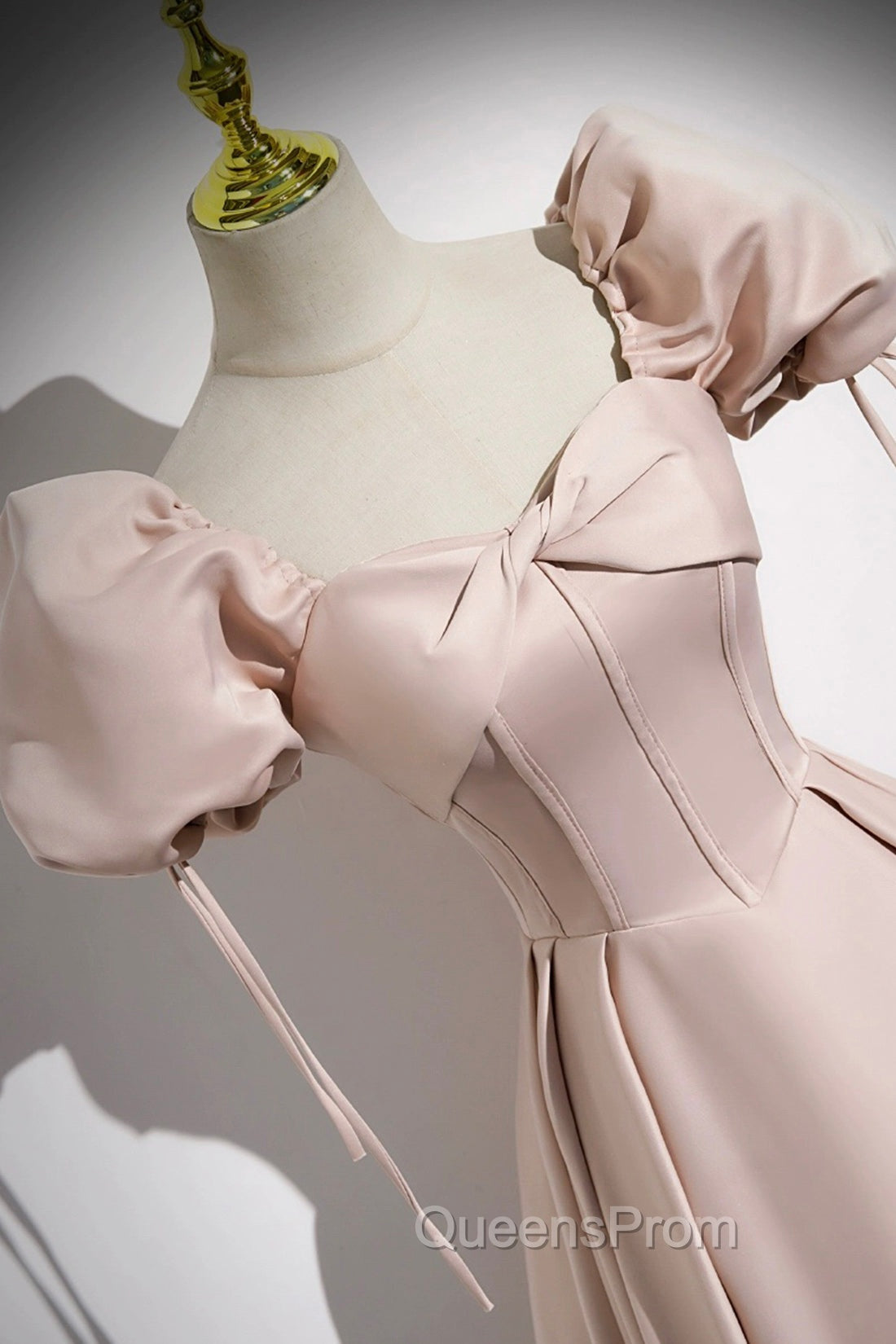 A-Line Satin Floor Length Pink Corset Evening Prom Dress, Off the Shoulder Evening Dress Secondary image