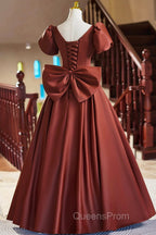 A-Line Satin Floor Length Evening Prom Dress, Elegant Short Sleeve Evening Party Dress