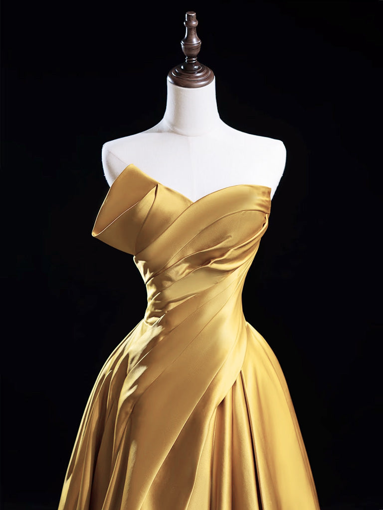 A-Line Satin Gold Long Classy Prom Dress, Gold Long Classy Dress Secondary image