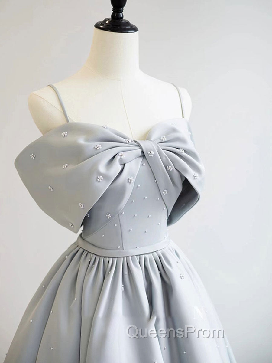 A-Line Satin Gray Long Evening Prom Dress, Gray Long Evening Dress Secondary image