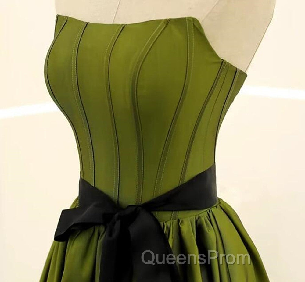 A-line Satin Green Long Party Dress Evening Dress, Green Long Evening Dress Evening Prom Dress