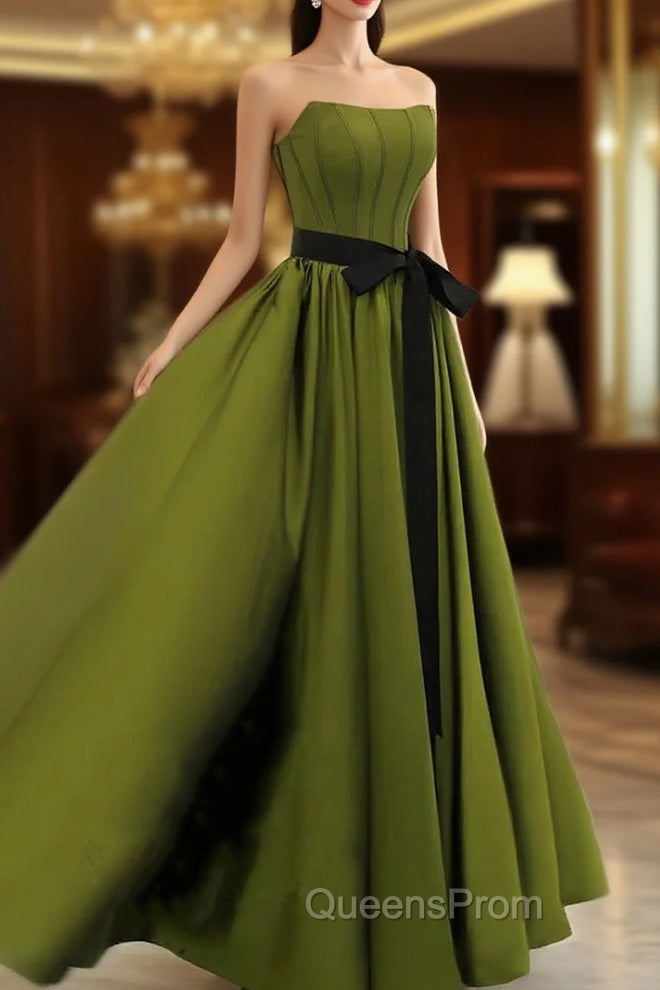 A-line Satin Green Long Party Dress Evening Dress, Green Long Evening Dress Evening Prom Dress