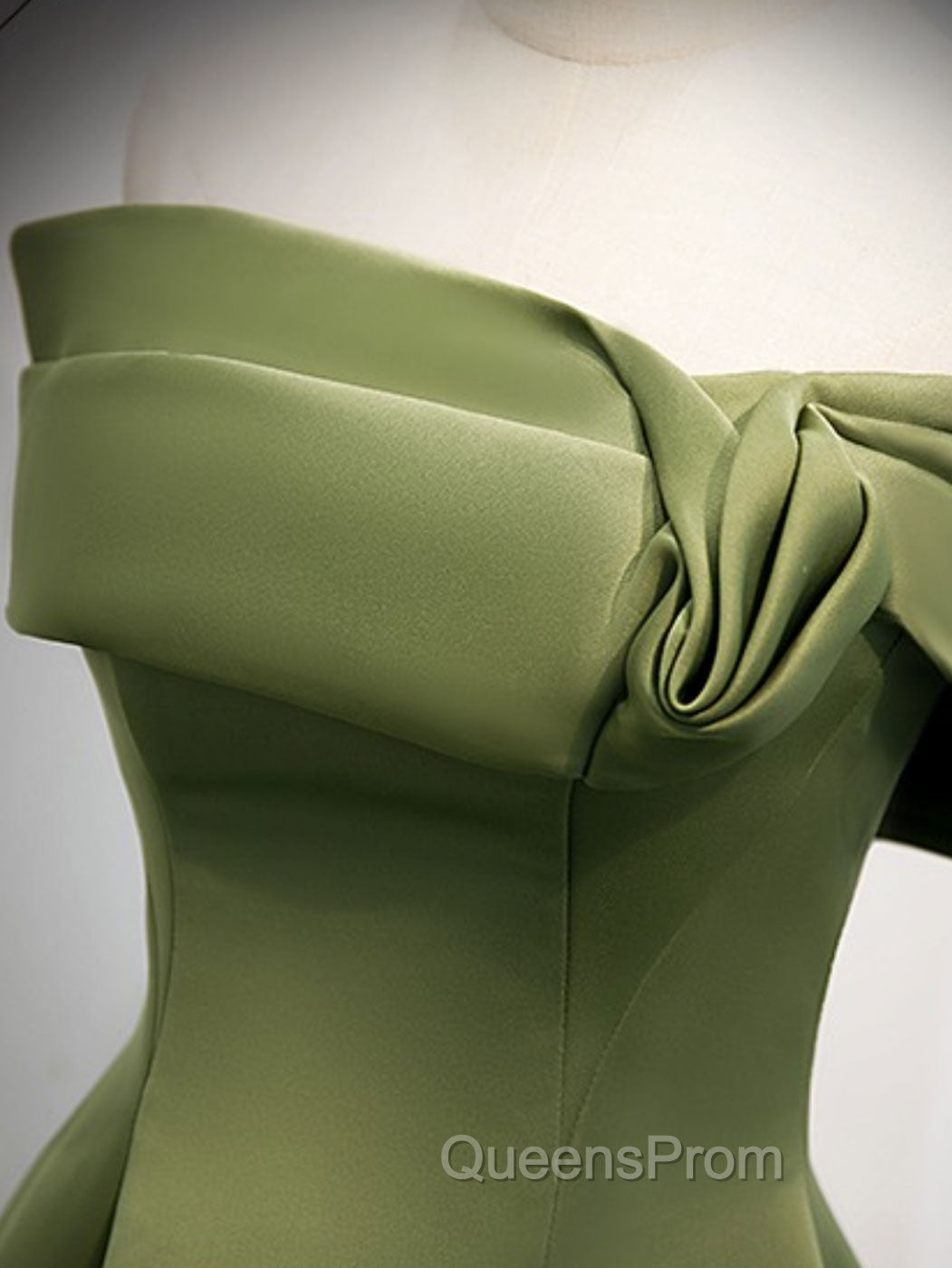 A-Line Satin Green Long Evening Prom Dress, Green Evening Dress