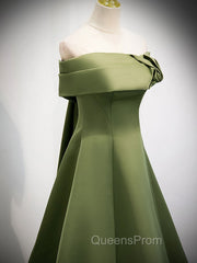 A-Line Satin Green Long Evening Prom Dress, Green Evening Dress