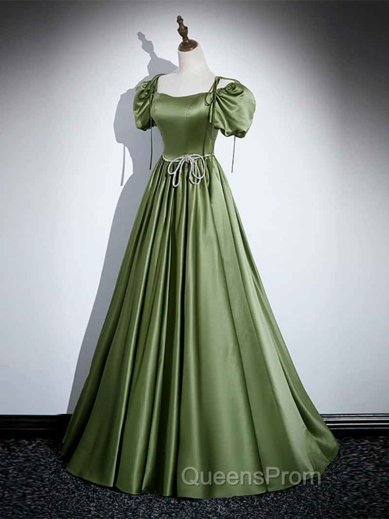 A-Line Satin Green Long Evening Prom Dress, Green Evening Dress Secondary image