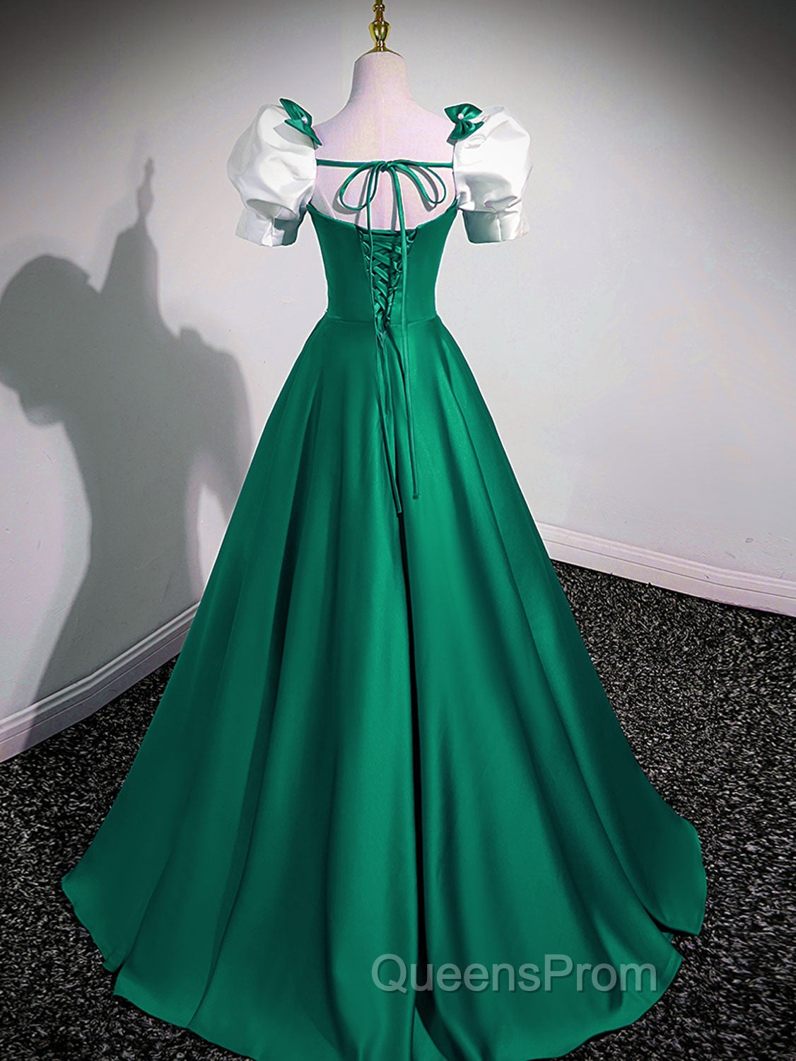 A-Line Satin Green Long Evening Prom Dress, Green A-Line Evening Dress