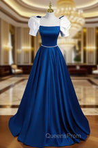 A-Line Satin Green Long Evening Prom Dress, Green A-Line Evening Dress
