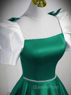 A-Line Satin Green Long Evening Prom Dress, Green A-Line Evening Dress