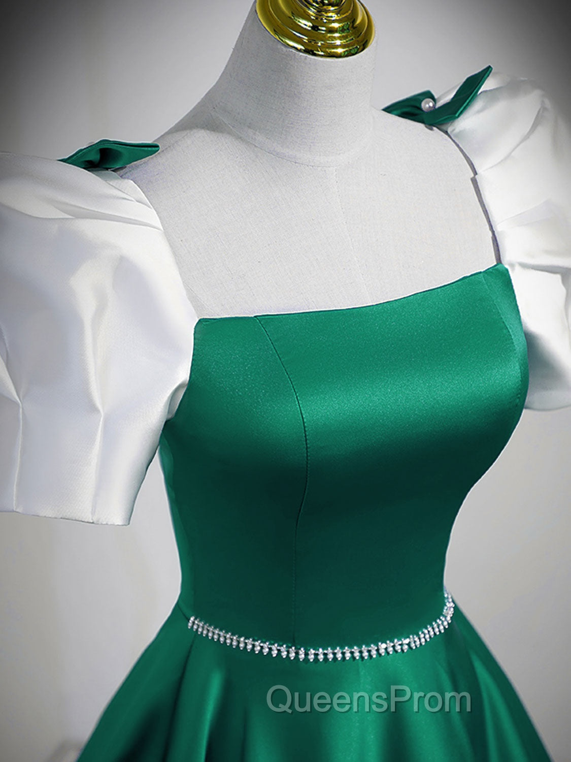 A-Line Satin Green Long Evening Prom Dress, Green A-Line Evening Dress