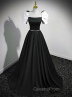 A-Line Satin Green Long Evening Prom Dress, Green A-Line Evening Dress