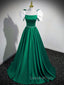 A-Line Satin Green Long Evening Prom Dress, Green A-Line Evening Dress