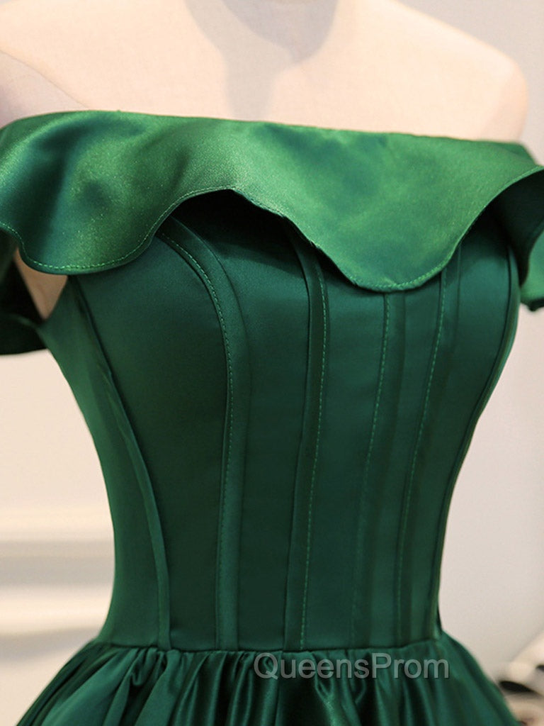 A-Line Satin Green Short Evening Prom Dress, Green Homecoming Dress