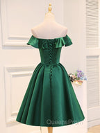 A-Line Satin Green Short Evening Prom Dress, Green Homecoming Dress