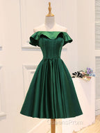 A-Line Satin Green Short Evening Prom Dress, Green Homecoming Dress