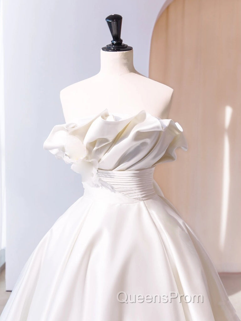 A-Line Satin Ivory Long Evening Prom Dress, Ivory Long Evening Dress Secondary image