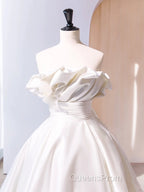 A-Line Satin Ivory Long Evening Prom Dress, Ivory Long Evening Dress