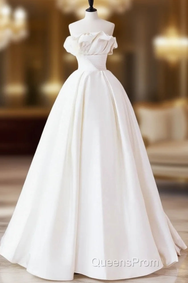 A-Line Satin Ivory Long Evening Prom Dress, Ivory Long Evening Dress Main image
