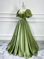 A line Satin Long Green Evening Prom Dress, Green Evening Graduation Dress