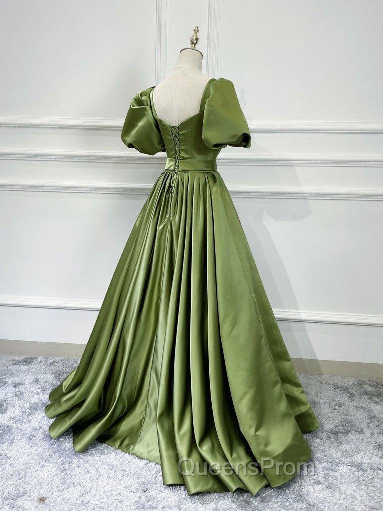 A line Satin Long Green Evening Prom Dress, Green Evening Graduation Dress
