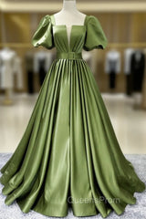 A line Satin Long Green Evening Prom Dress, Green Evening Graduation Dress