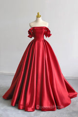 A-Line Satin Long Evening Prom Dress, Elegant Off The Shoulder Evening Party Dress