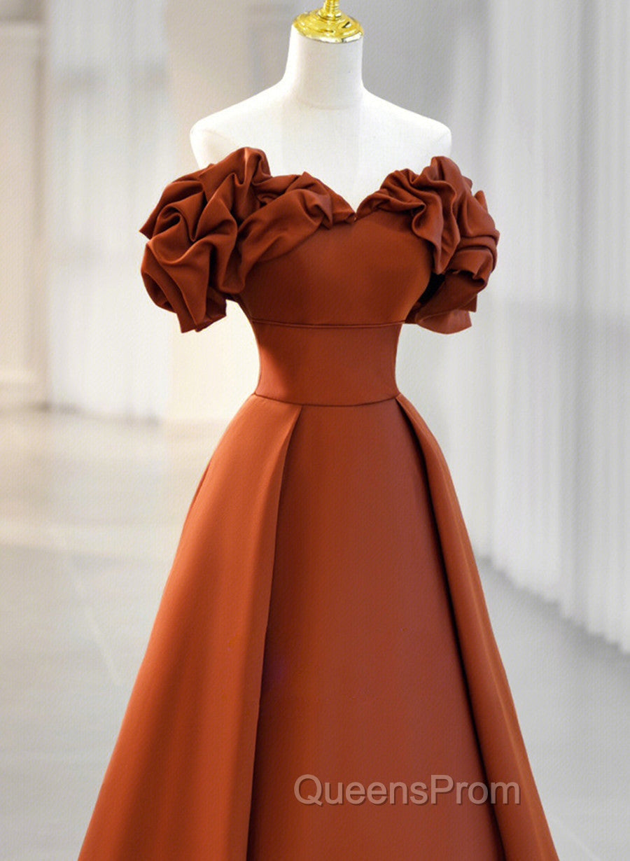 A-line Satin Off Shoulder Sweetheart Long Evening Prom Dress, Satin Floor Length Party Dress