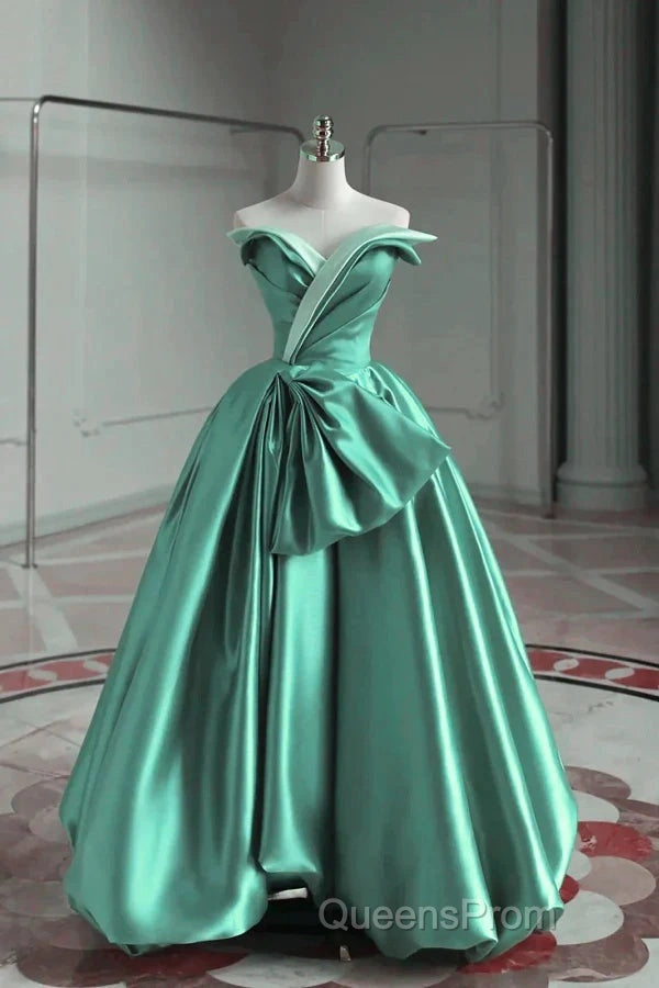 A-Line Satin Off-The-Shoulder Long Evening Prom Dress Wedding Dress