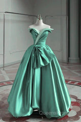 A-Line Satin Off-The-Shoulder Long Evening Prom Dress Wedding Dress