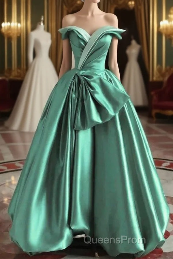 A-Line Satin Off-The-Shoulder Long Evening Prom Dress Wedding Dress