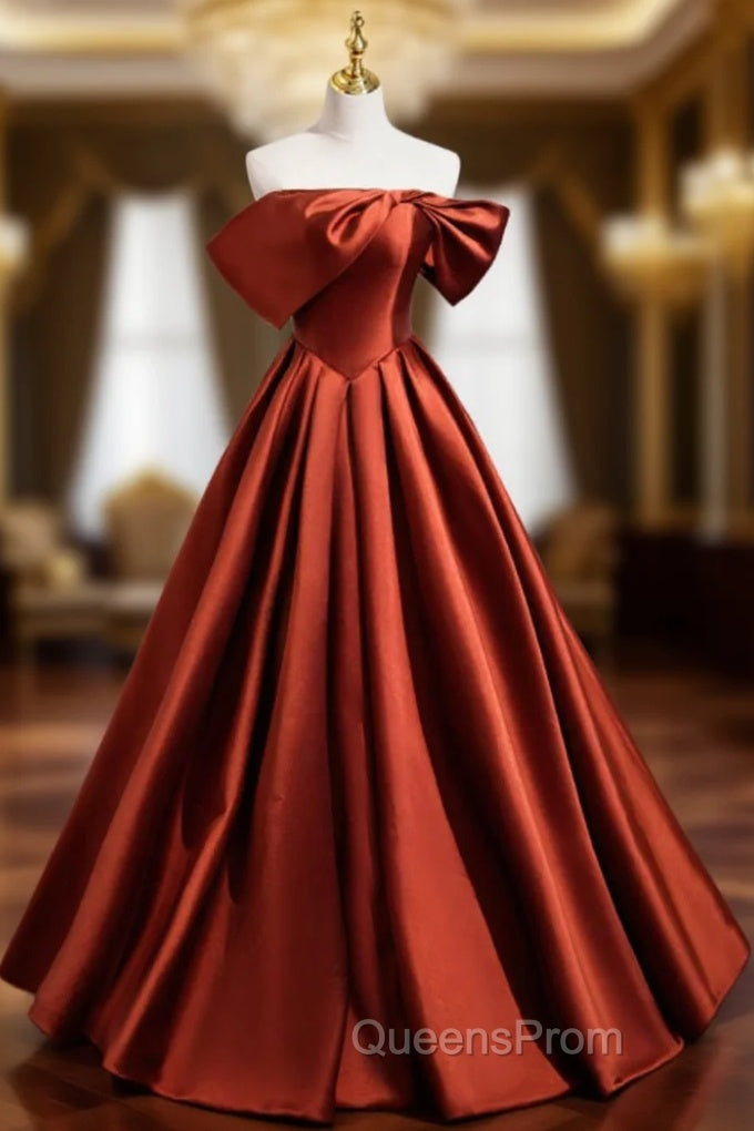 A-Line Satin Off the Shoulder Evening Prom Dress