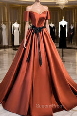 A Line Satin Orange Long Evening Prom Dress, Orange Evening Bridesmaid Dress