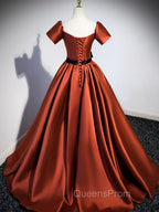 A Line Satin Orange Long Evening Prom Dress, Orange Evening Bridesmaid Dress