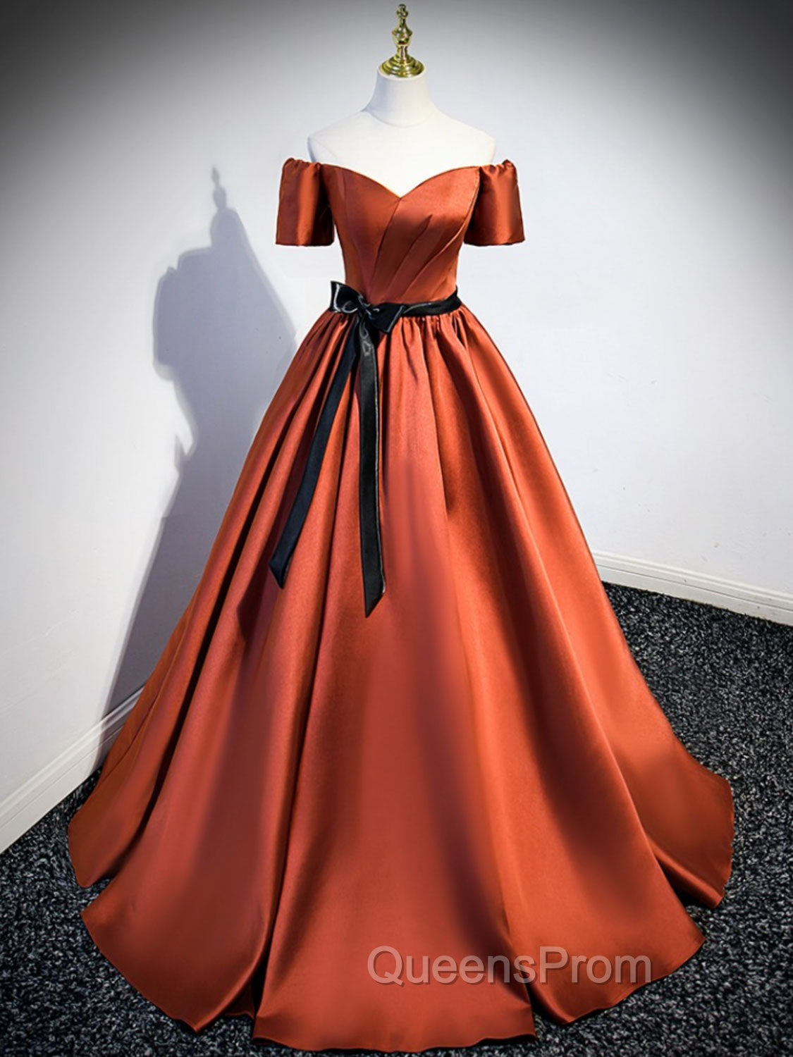 A Line Satin Orange Long Evening Prom Dress, Orange Evening Bridesmaid Dress Main image