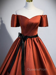 A-Line Satin Orange Long Evening Prom Dress, Orange Formal Evening Dress