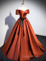 A-Line Satin Orange Long Evening Prom Dress, Orange Formal Evening Dress