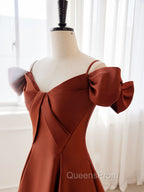 A-Line Satin Orange Long Evening Prom Dress, Orange Long Evening Dress