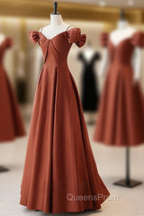 A-Line Satin Orange Long Evening Prom Dress, Orange Long Evening Dress