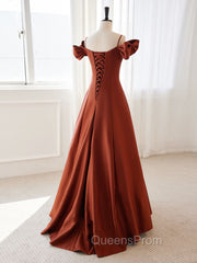 A-Line Satin Orange Long Evening Prom Dress, Orange Long Evening Dress