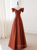 A-Line Satin Orange Long Evening Prom Dress, Orange Long Evening Dress