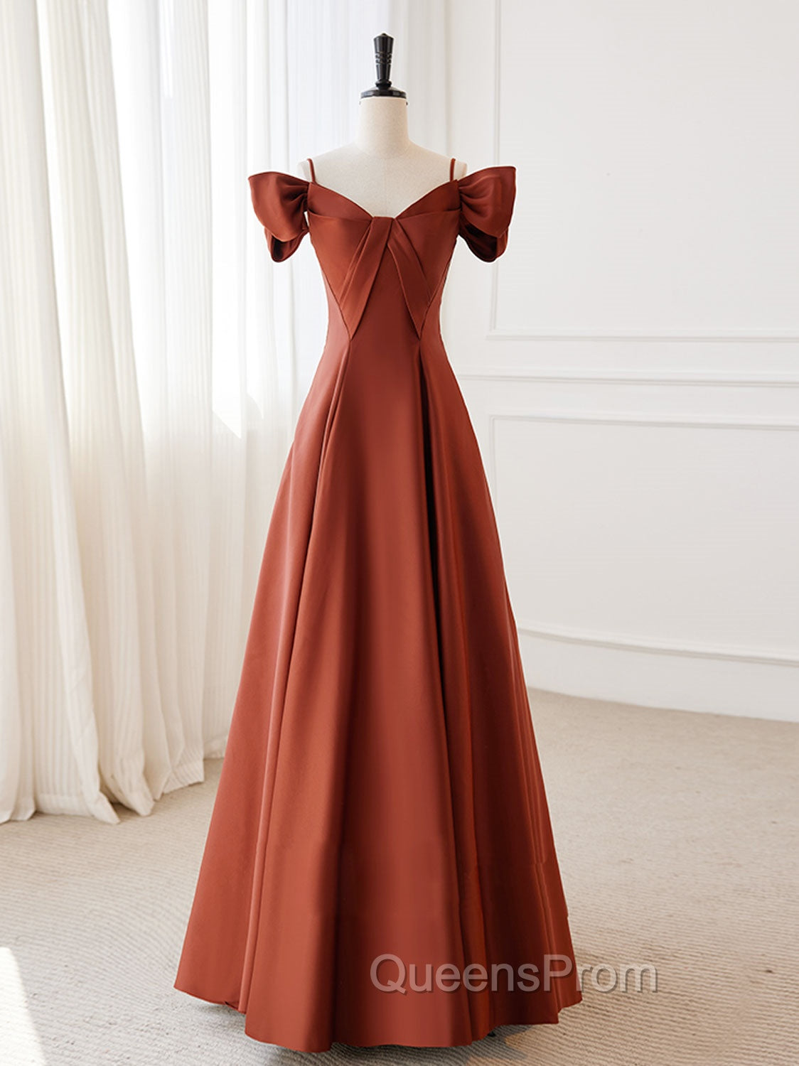 A-Line Satin Orange Long Evening Prom Dress, Orange Long Evening Dress