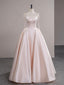 A-Line Satin Pink Champagne Long Classy Prom Dress, Pink Champagne Long Prom Dress