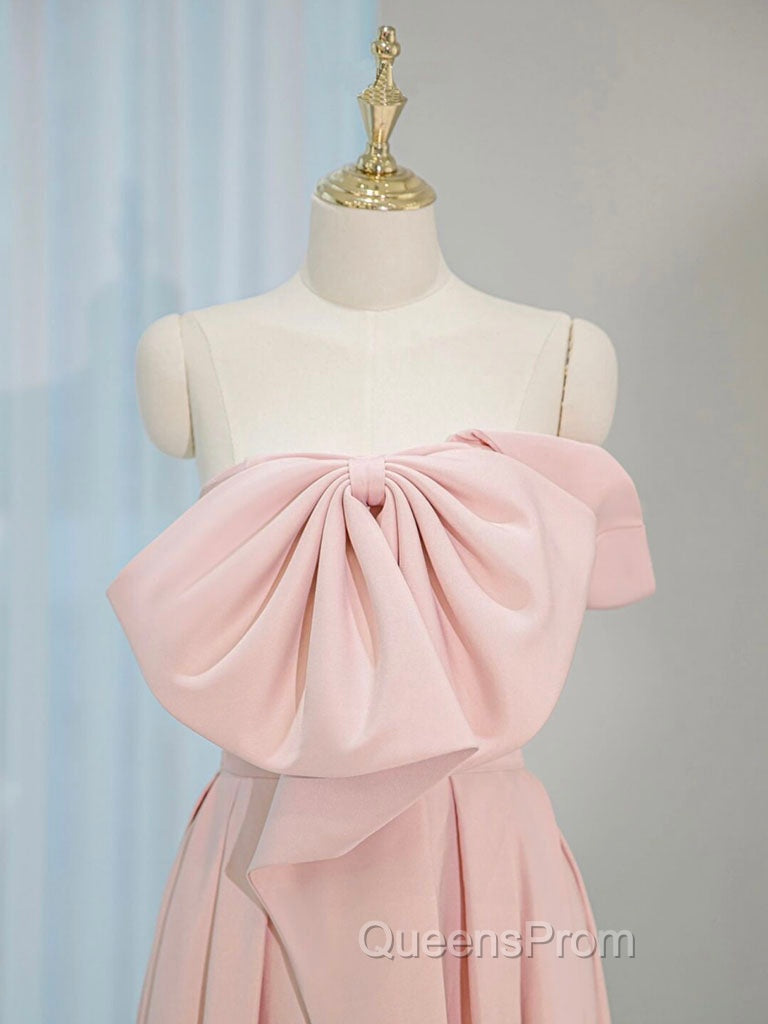 A-Line Satin Pink Long Evening Prom Dress, Pink Long Evening Dress