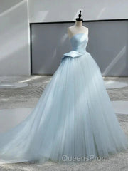 A-Line Satin Tulle Blue Quinceanera Dress Long Evening Prom Dress Ball Gown Off Shoulder