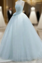 A-Line Satin Tulle Blue Quinceanera Dress Long Evening Prom Dress Ball Gown Off Shoulder