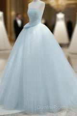 A-Line Satin Tulle Blue Quinceanera Dress Long Evening Prom Dress Ball Gown Off Shoulder