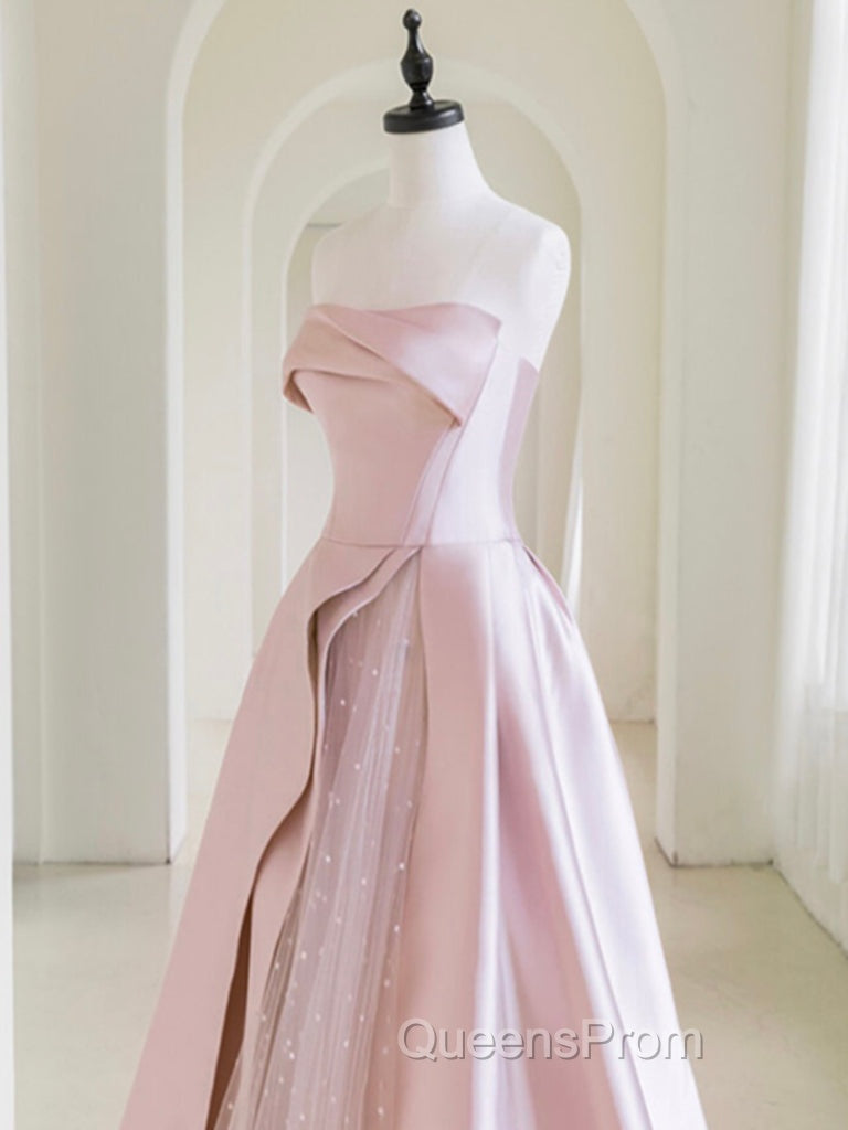A-Line  Satin Tulle Pink Long Evening Prom Dress, Pink Long Evening Dress Secondary image